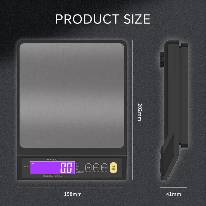Digital Electronic Kitchen Scale 5kg/0.1g 10kg/1g Stainless Steel Rechargeable High Accurate  Auto Power Off Unit Conversion