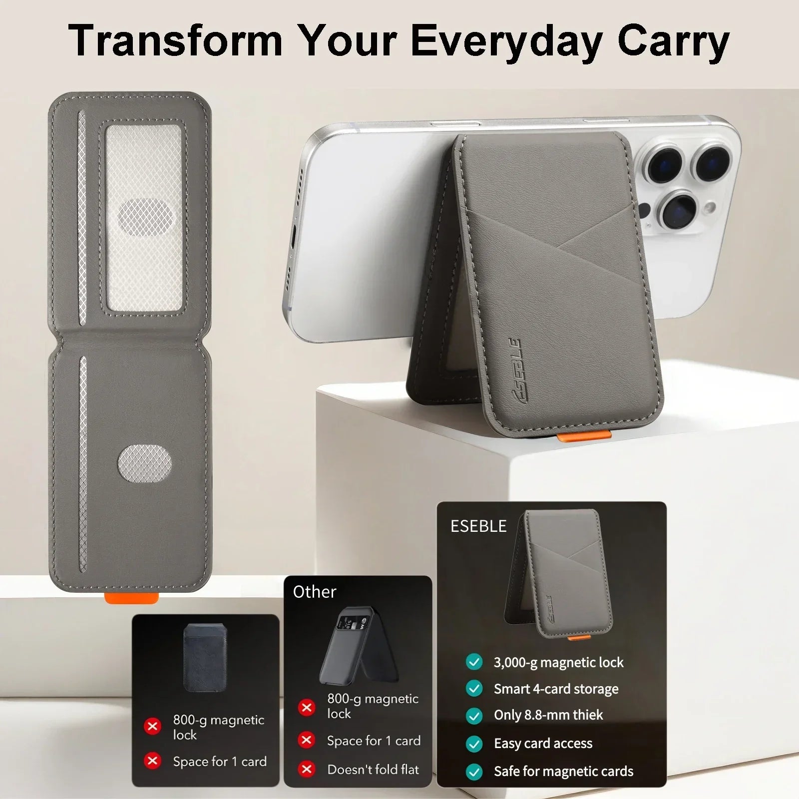 Luxury Leather Cellphone Magsafe Magnetic Card Holder For IPhone 14 13 15 16 17 Pro Max 16Plus RFID Anti-Skimming Bank ID Card