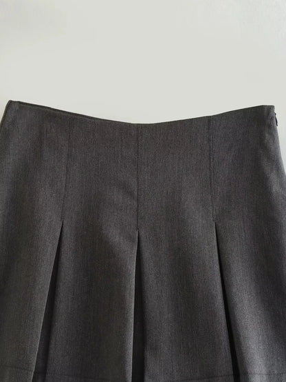 TRAFZA 2025 Spring Summer Women Casual Tierred Mini Skirts Fashion Vintage Solid High Wasit Ruffles Pleated Sexy Shorts Skirts - Smarsty