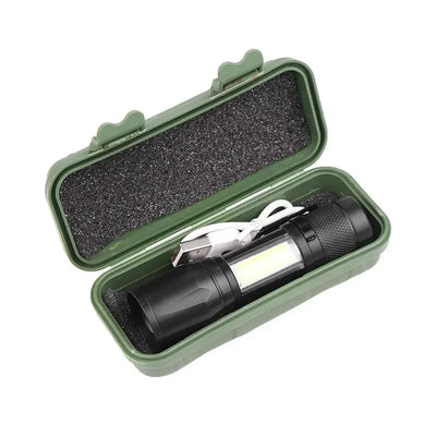 Portable Rechargeable LED Flashlight with Pen Clip Zoomable Waterproof Torch with Side Light Outdoor Camping Emergency Lantern - Smarsty