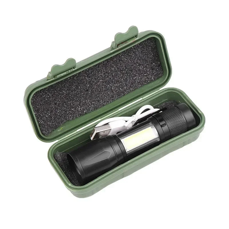 Portable Rechargeable LED Flashlight with Pen Clip Zoomable Waterproof Torch with Side Light Outdoor Camping Emergency Lantern - Smarsty