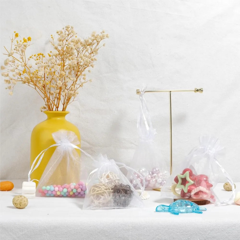50pcs White Sheer Organza Jewelry Gift Bags - Smarsty