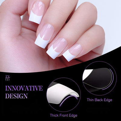 120pcs/box Acrylic French False Nails Medium Length Square Armor Full Cover Nail Tips Can Be Removable Mixed Size Press On Nails - Smarsty