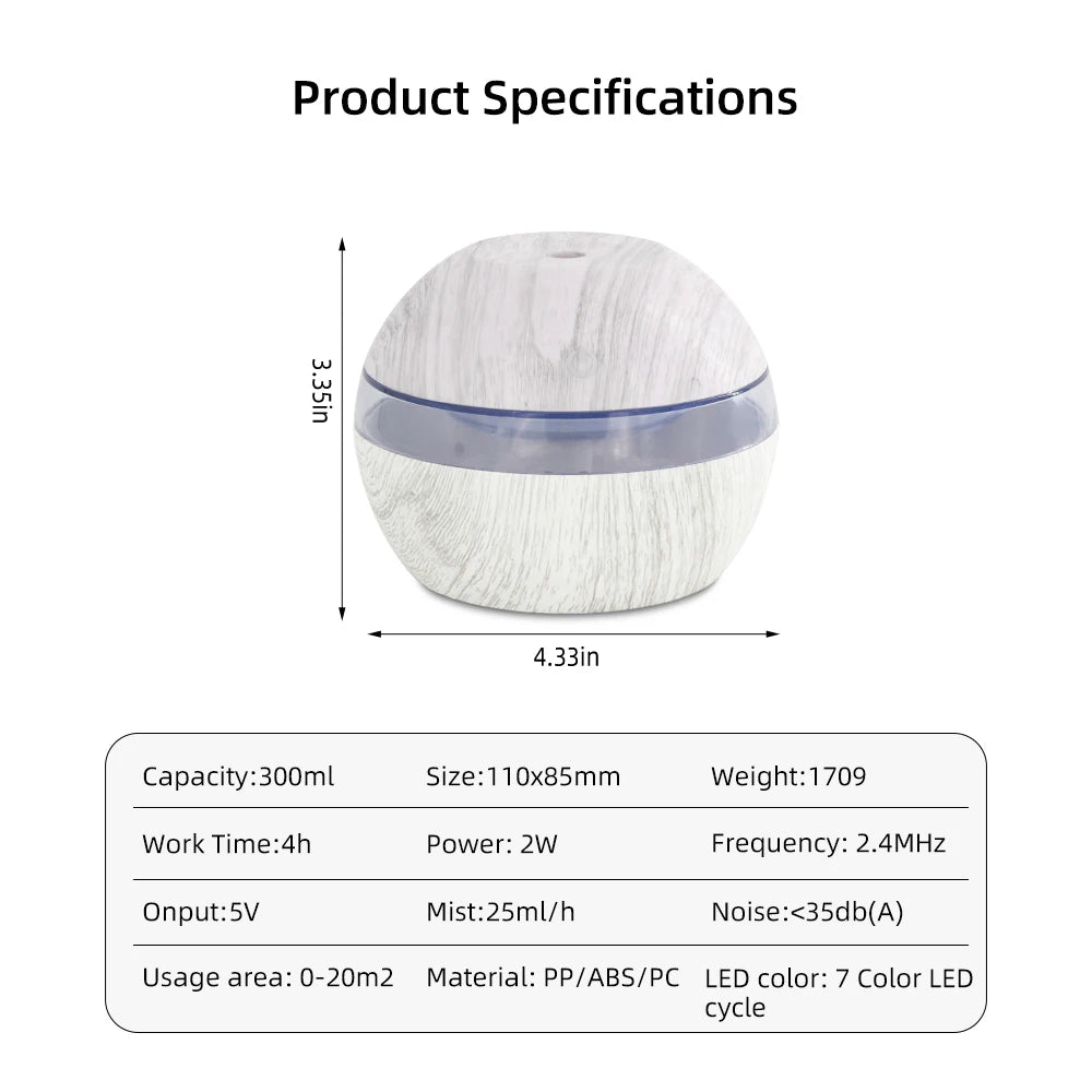 300ml Ultrasonic Humidifier with Timer and Aromatherapy - Smarsty