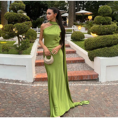 Sexy Satin Ribbon Party Dress Women Elegant Halter Backless Off Shoulder Sleeveless Female Dresses 2024 Summer Solid Robe Gown - Smarsty