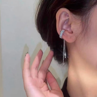 Zircon C Shape Long Tassel Ear Cuffs No Piercing Earrings - Smarsty