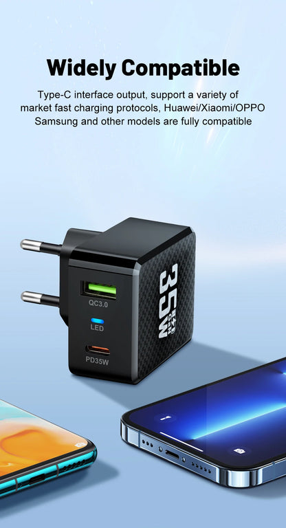 GaN USB C Charger 35W Fast Charge PD3 QC3 Compatible - Smarsty