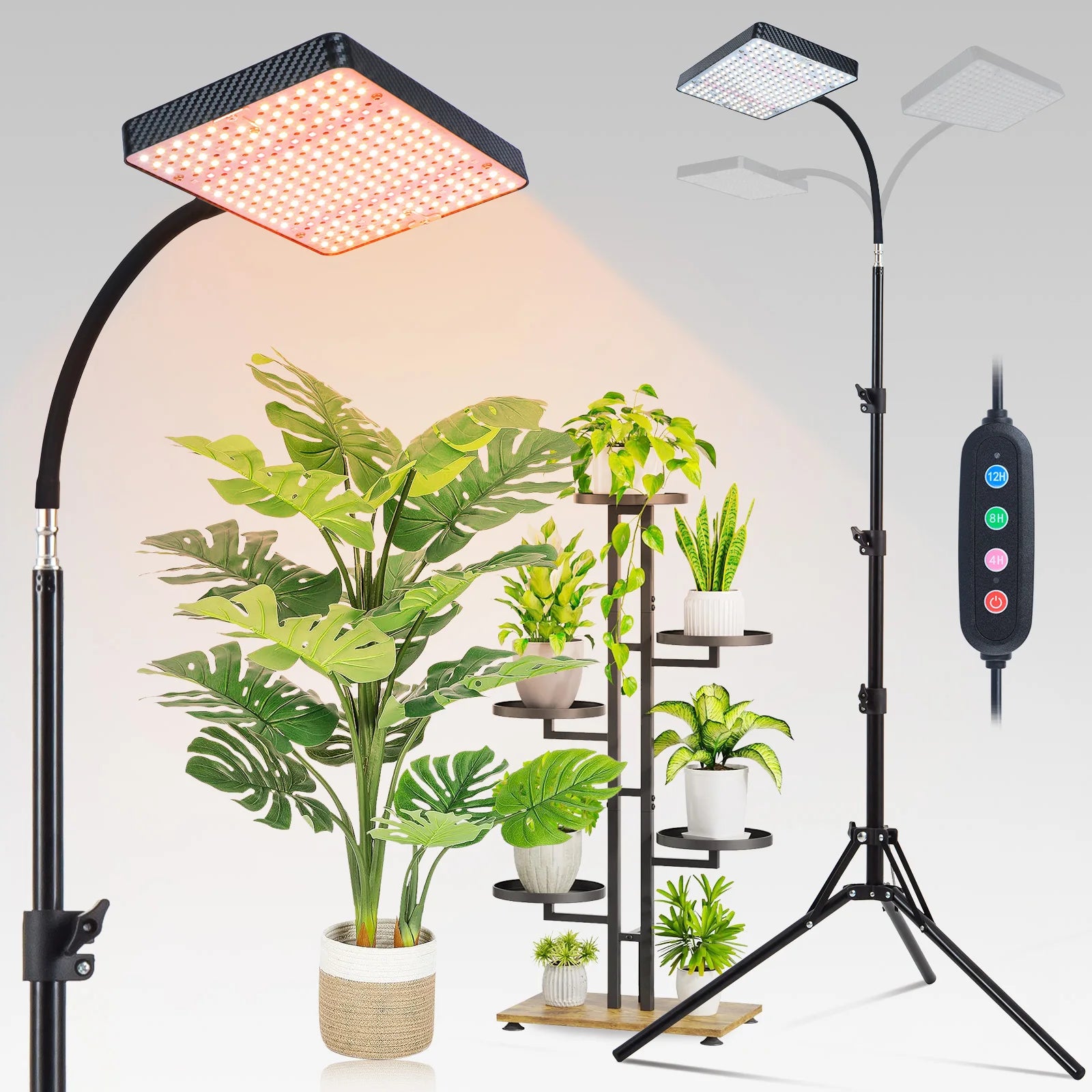 Grow Lights with Stand and Timer, FECiDA Tripod Standing Grow Lights for Indoor Plants, 24"-64" Height Adjustable