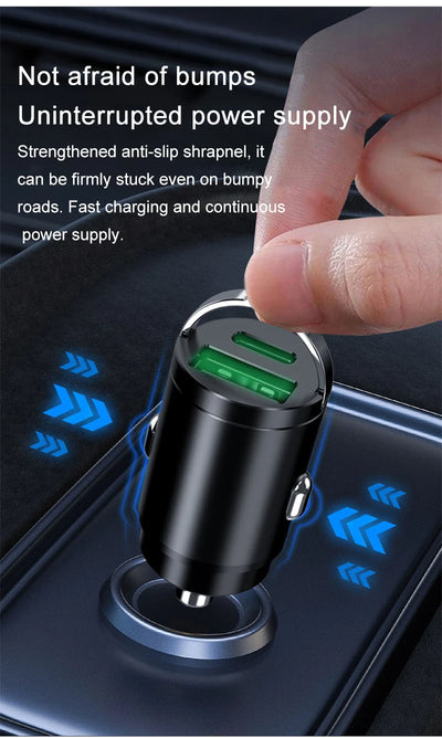 200W mini car charger fast charging for iPhone QC3.0 mini PD USB Type C car mobile phone charger for Xiaomi Samsung Huawei - Smarsty