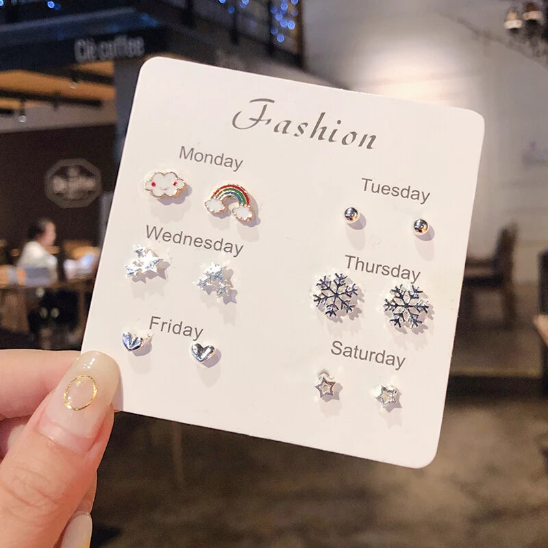 4 Pair Silver Heart Stud Earrings Set Cute Gift Everyday - Smarsty