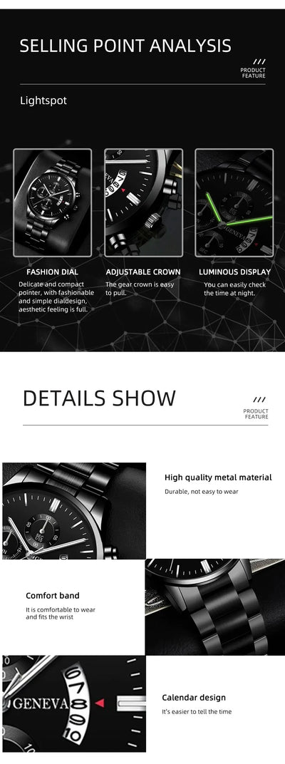 Luxury Black Stainless Steel Quartz Watch for Men - Smarsty