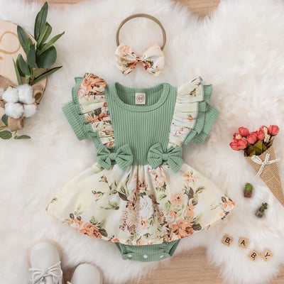 Summer Baby Girl Dress With Bowknot Striped Jumpsuit Cotton Dress For Newborn Floral Clothes Baby Crawling Clothes by Smarsty