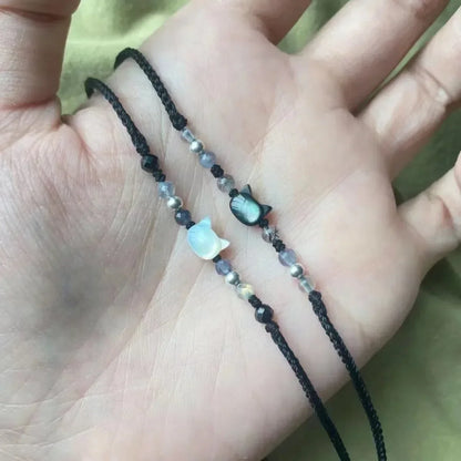 Moonstone Obsidian Couple Bracelets Handmade Minimalist Jewelry - Smarsty