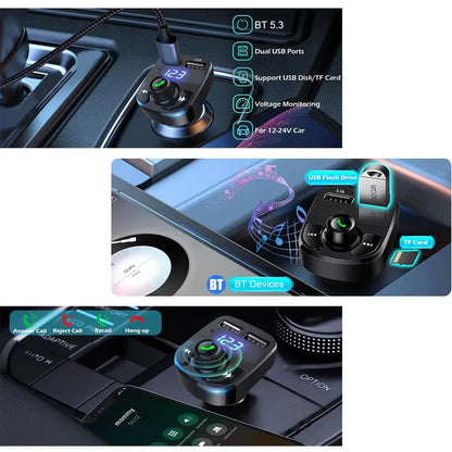 Wireless Bluetooth Car Charger With FM Transmitter Dual USB - Smarsty