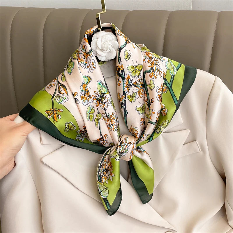 Luxury Silk Satin Headscarf for Women with Plaid Print - Smarsty