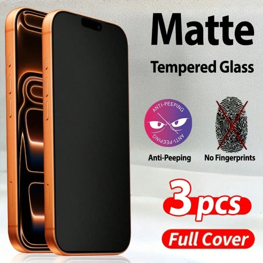 3 Pcs Matte Anti-Peeping Tempered Glass Screen Protector Compatible With IPhone 17 Pro Max/17 Pro/17 Air/17/16 Pro Max/16 Pro/16 - Smarsty