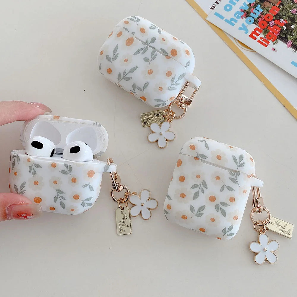 Flower Print Silicone Case For Apple AirPods 4 With Keychain - Smarsty