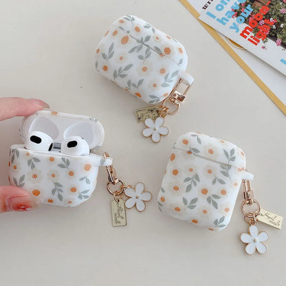 Flower Print Silicone Case For Apple AirPods 4 With Keychain - Smarsty