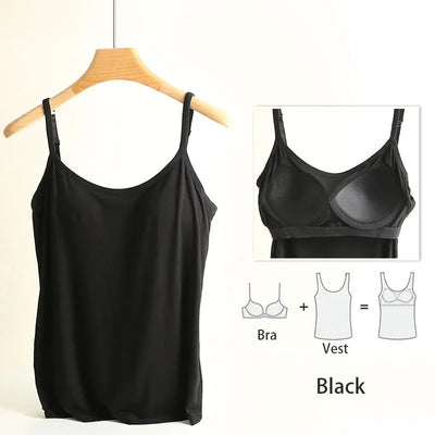 M-3XL For 35-85kg Modal Plus Size Camisole Tank Top With Fixed Cup Women's Chest Padded Outer Wear Bottoming Underwear Wear-Free - Smarsty