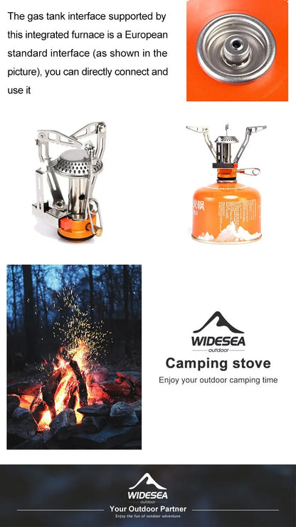 Widesea Camping One-piece Gas Stove Heater Tourist Burner Foldable Outdoor Picnic Kitchen Equipment Supplies Survival Furnace