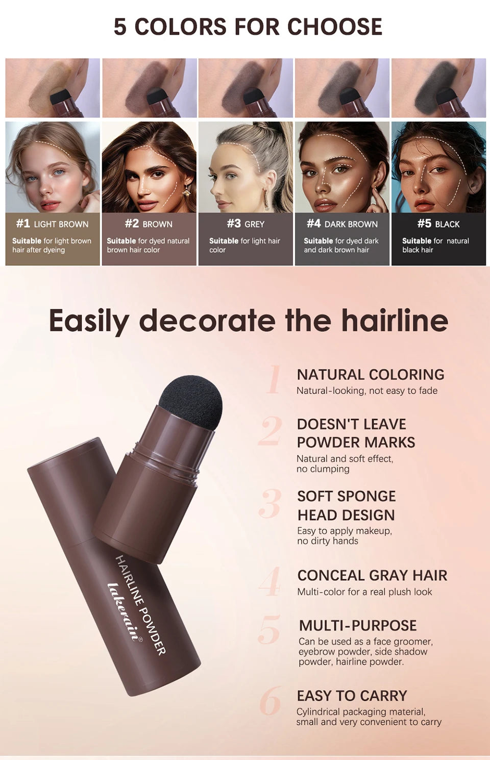Hairline Shadow Powder Hair Waterproof Hairline Root Cover Up Natural Black Brown Eyebrow Contour Stick Repair Fill in Hair Tool - Smarsty