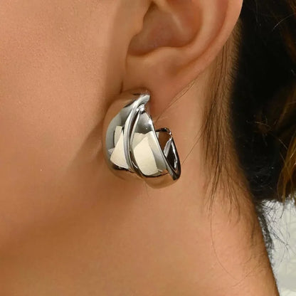 Chunky Hoop Earrings Gold Double Ring Statement Bold - Smarsty