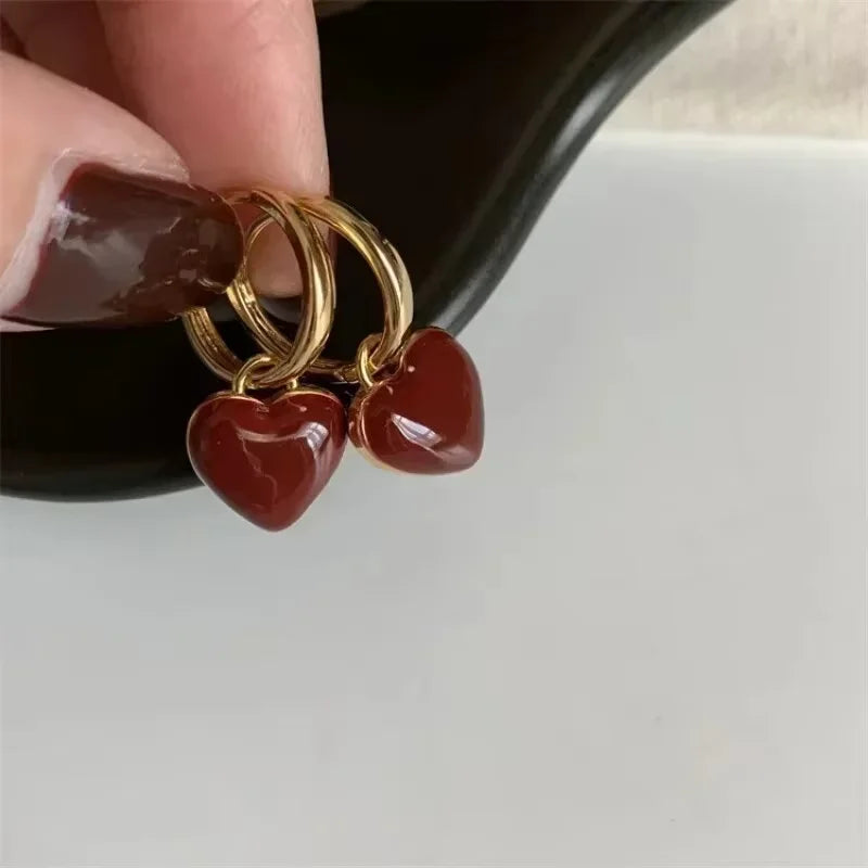 Red Epoxy Heart Drop Earrings for Women in Pink and White - Smarsty