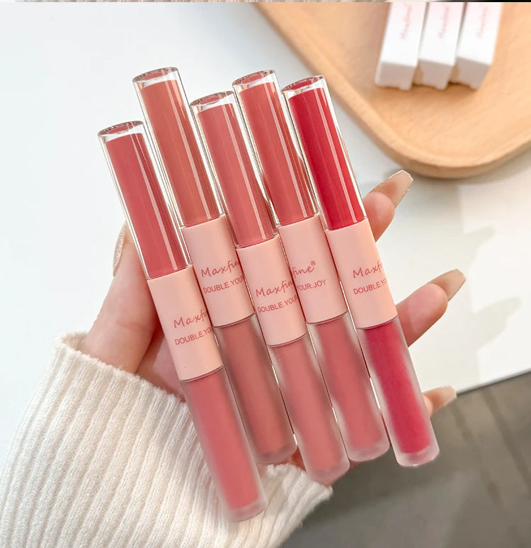 Double Ended Matte Lip Gloss Moisturizing Velvet Texture - Smarsty