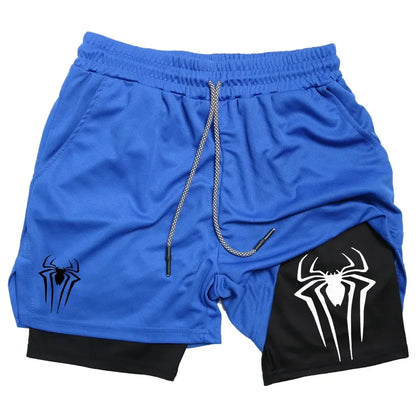 Y2K Performance Shorts Men Spider Printed GYM Casual Sports Compression Shorts Workout Running Mesh 2 In 1 Sport Short Pants - Smarsty