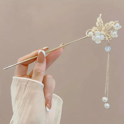 Elegant Floral Design Hair Clip with Tassels - Smarsty