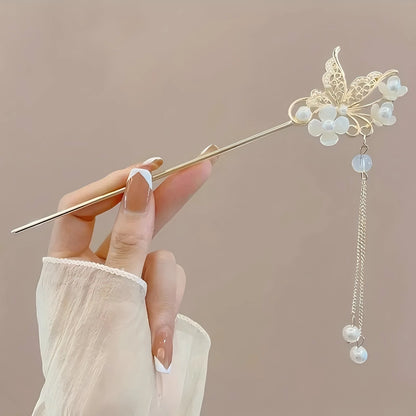 Elegant Floral Design Hair Clip with Tassels - Smarsty