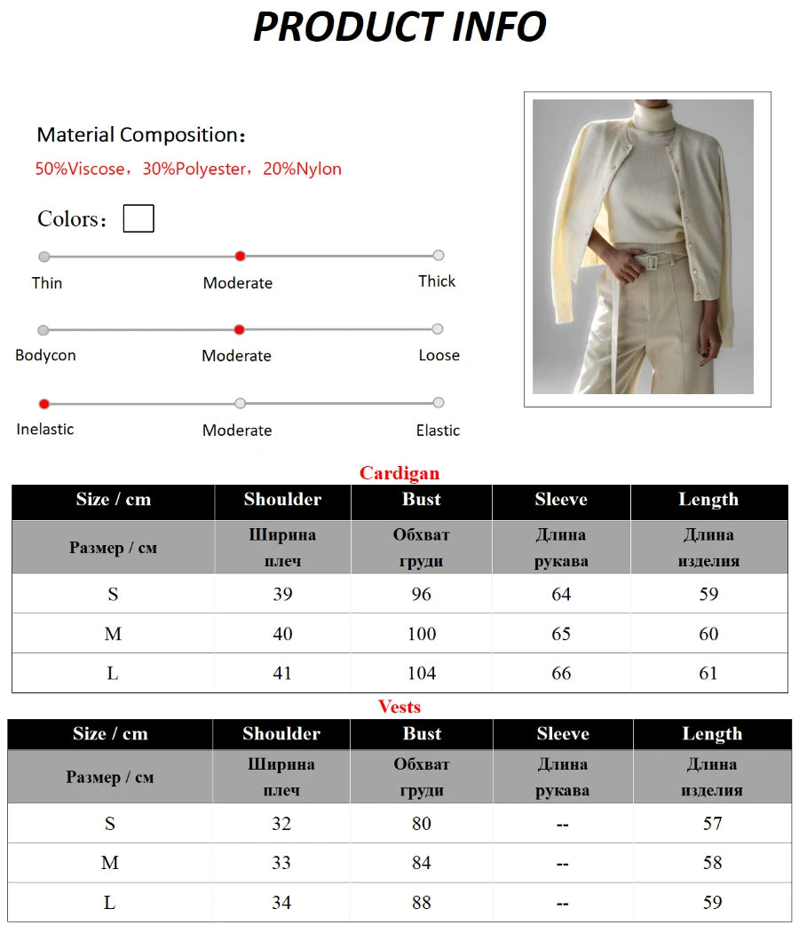 Blubelle Women's New Autumn Turtleneck Sleeveless Tank Top Soft Knit Button Up Cardigan Sweater Fashion Sets - Smarsty
