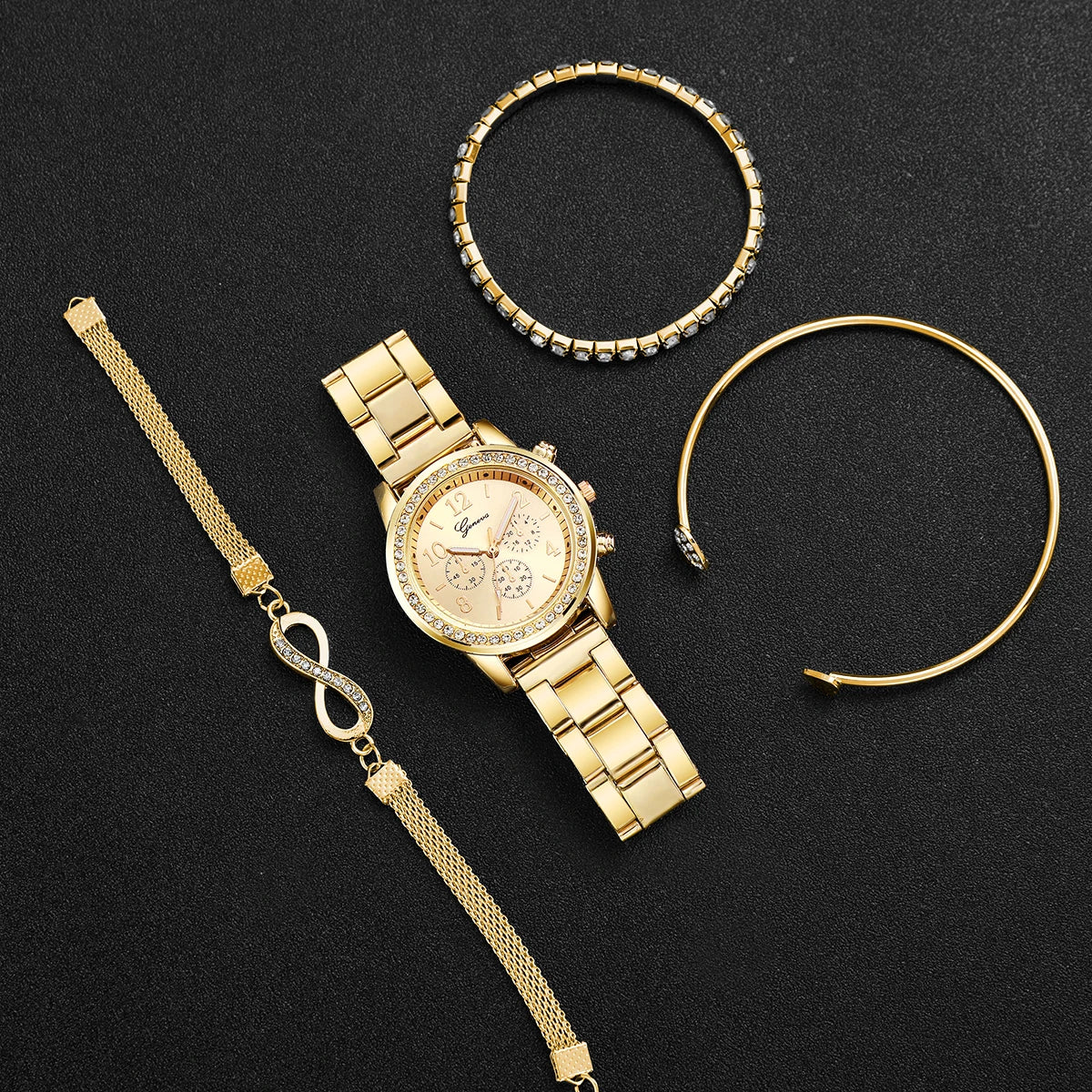 Luxury Rhinestone Women Watches Set with Steel Band - Smarsty