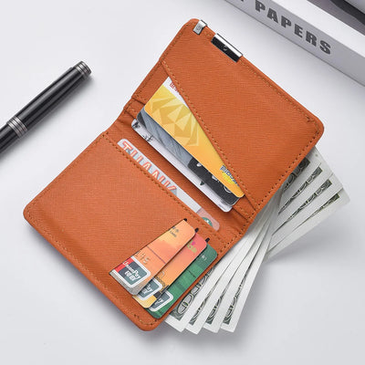 Black Faux Leather Small Slim Business-Style Wallet - Multiple Card Slots, Credit Card and Driver's License Holder, Geometric In - Smarsty
