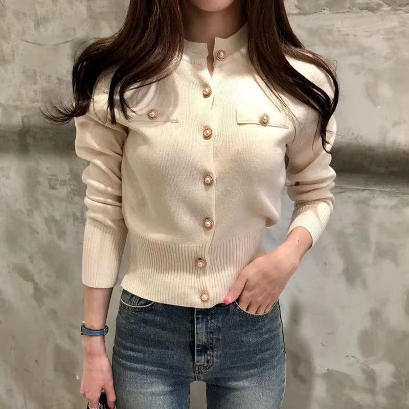 2025 Autumn Long Sleeve Fashion Women Cardigans Sweater Knitted Coat Short Casual Single Breasted Korean Slim Chic Ladies Tops - Smarsty
