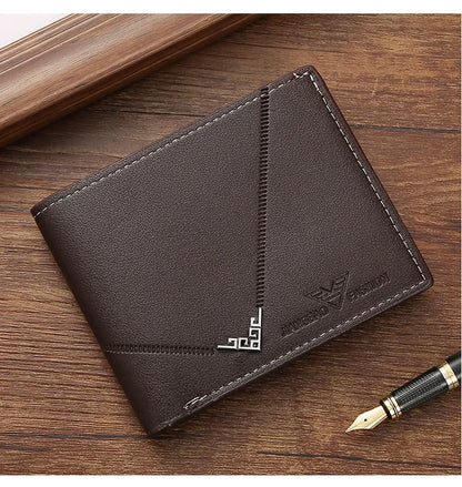 Men's wallet, leather short multiple card holder, wallet, credit card, ID card holder, casual men's business men's double fold - Smarsty