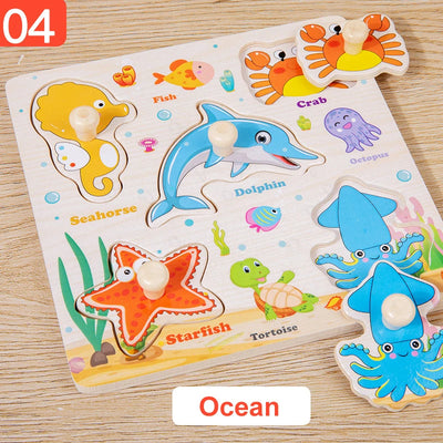 Wooden Puzzle Montessori Toys for Kids Cartoon Animal Traffic Hand Grab Boards Early Learning Educational Toys for Children - Smarsty