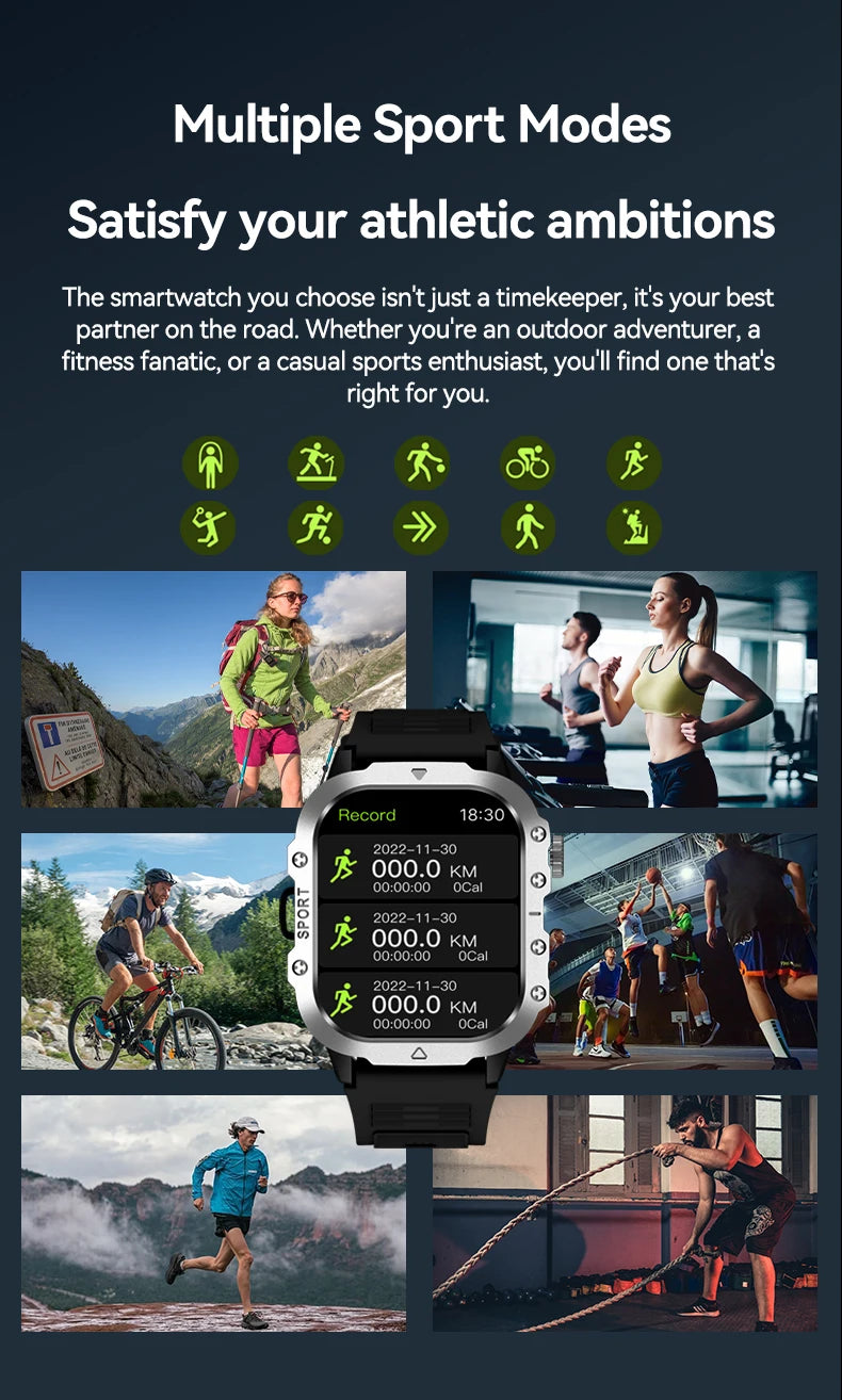 Outdoor Sports Smart Watch with HD Screen and Bluetooth - Smarsty