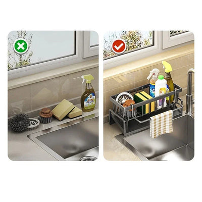 Kitchen Sink Drain Rack Organizer ABS Plastic Self-draining Sink Shelf Soap Sponge Holder Dishcloth Towel Rack filter basket by Smarsty