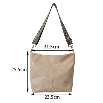 Wide Geometric Strap Shoulder Bag Large Capacity Crossbody Bags For Women,Retro Pu Leather Women's Bag For Shopping Travel - Smarsty