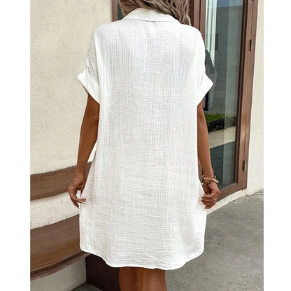 Fashion Women Summer Short Sleeve Shirt Dress Elegant Loose Simple Pockets Office Single Breasted Casual Party Dresses Clothes