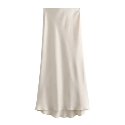 MUJER Woman 2025 Satin Skirt Women High Waist Long Skirts For Women Summer Black Midi Skirt Woman Office Elegant Women's Skirts - Smarsty