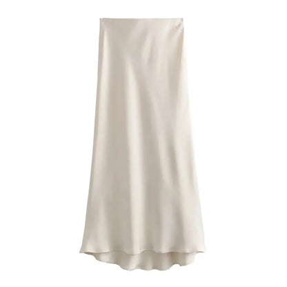 MUJER Woman 2025 Satin Skirt Women High Waist Long Skirts For Women Summer Black Midi Skirt Woman Office Elegant Women's Skirts - Smarsty