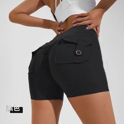 Summer Peach Butt Fitness Exercise Three-Quarter Pants Cargo Air Dry Pocket Yoga Tight lift the hips Women's Shorts - Smarsty