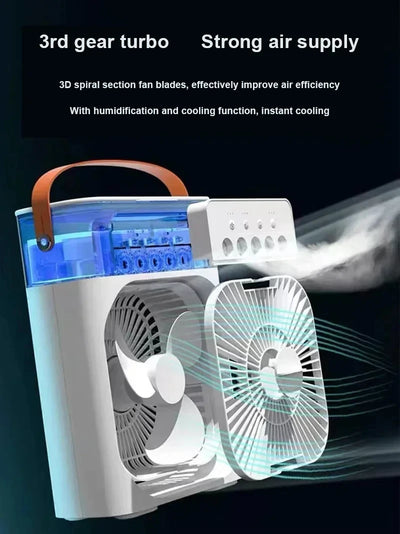 New 3 In 1 Fan AIr Conditioner Household Mini Air Cooler LED Night Light Portable Humidifier Air Adjustment Fan Office Home Fan - Smarsty
