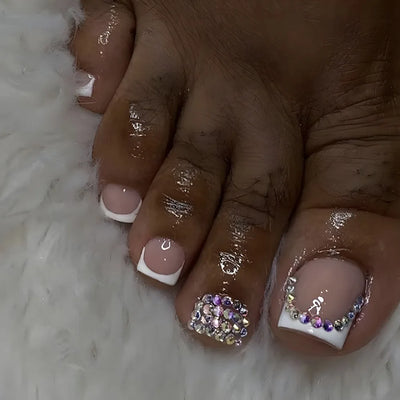 French False Toenails with Heart Rhinestone Design - Smarsty