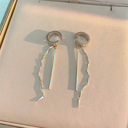 Zircon C Shape Long Tassel Ear Cuffs No Piercing Earrings - Smarsty