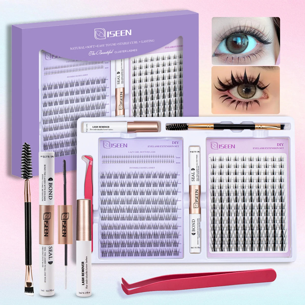 ISEEN DIY Eyelash Extension Kit with Bond and Tweezers - Smarsty