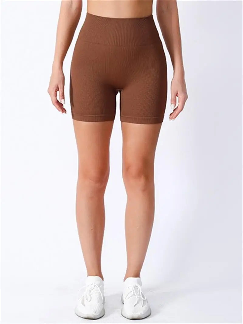 High-waisted Yoga Pant For Women, Designed To Lift And Shape, Tight-fitting With Solid Color And Ribbed Texture, Sports  Shorts - Smarsty