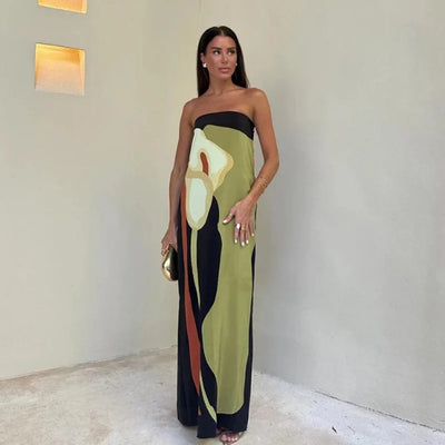 Sexy Strapless Backless Printed Long Dress Women Fashion Sleeveless Off Shoulder Vestidos 2024 Summer Lady Party Evening Robes - Smarsty